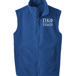 Pi Kappa Phi, Fleece Vest, Pi Kappa Phi Zip Up Vest, Greek Apparel, PKF Fraternity Letters Vest,  Pi Kappa Phi Outerwear