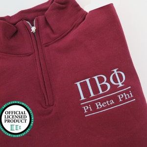 Pi Beta Phi, Quarter Zip Sweatshirt, Embroidered QZip Cadet Collar Sweatshirt, 1/4 Zip