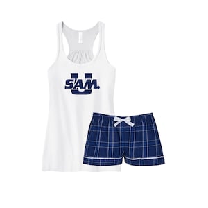 Samford University, Flannel Boxer Pajama Set, Sam U Bulldogs Pjs, Comfy Loungewear Sleepwear, Graduation Gift, college merchandise swag gear