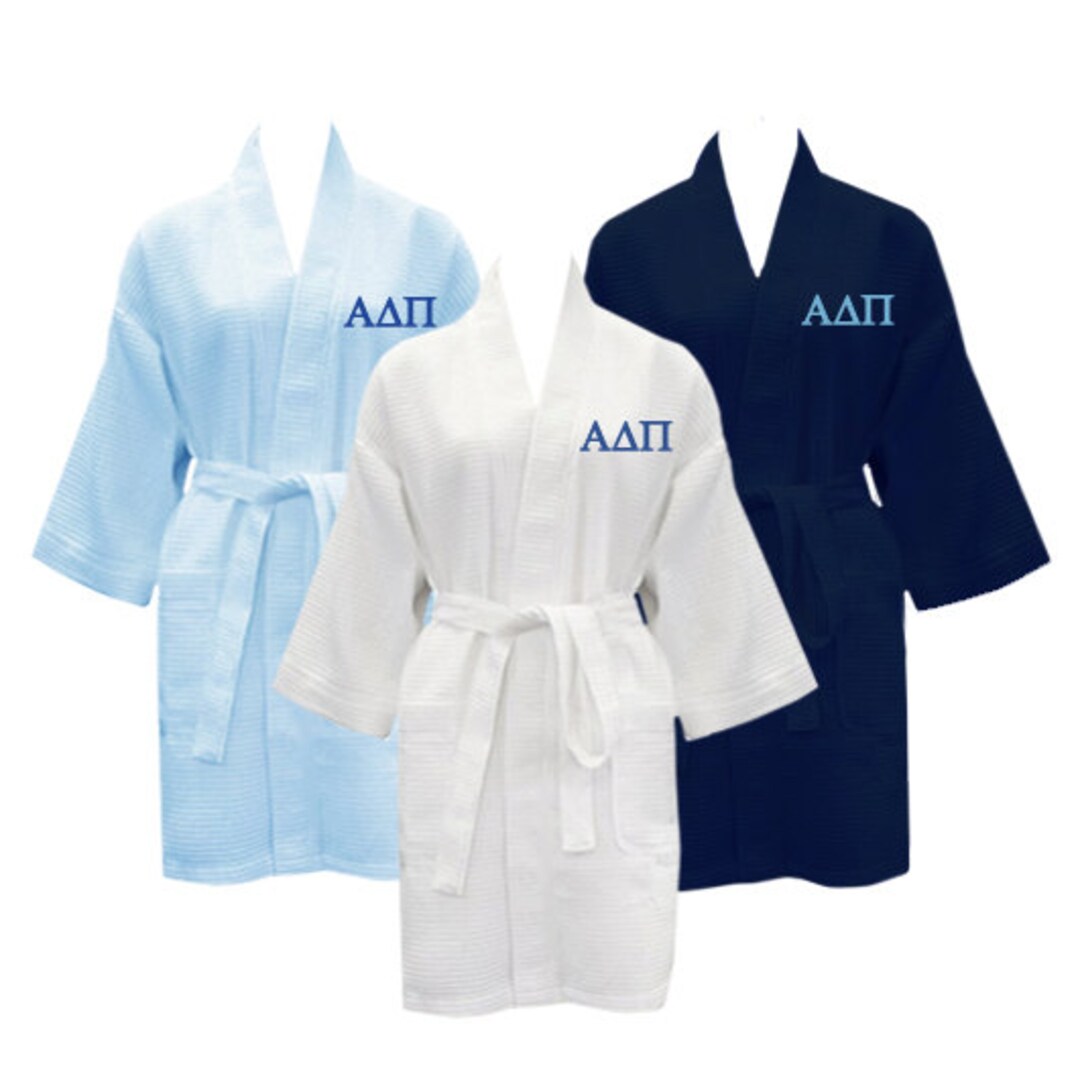 Delta Room Robe Alpha Delta Pi Waffle Weave Bath Robe, Adpi Short Waffle Weave Robe ...