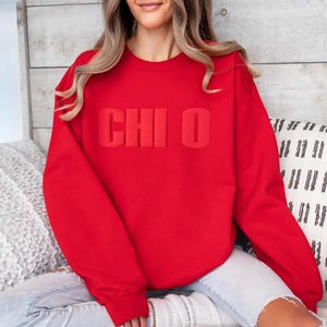 Chi Omega Sorority Embossed Puff Print Crewneck Sweatshirt, CHI O Spirit Wear Swag Merch Apparel, Pledge Initiation Gift, Big Little Reveal