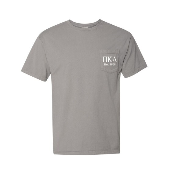 Pi Kappa Alpha, Short Sleeve Pocket Tee with Est Year, Beach Washed Comfy T-shirt, Vintage Look and Feel