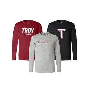 Troy University, Long Sleeve T-shirt, Choice of Troy Trojans Design, Power T Apparel, Tees and Tops, Troy University Logo T-shirt