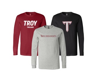 Troy University, Long Sleeve T-shirt, Choice of Troy Trojans Design, Power T Apparel, Tees and Tops, Troy University Logo T-shirt