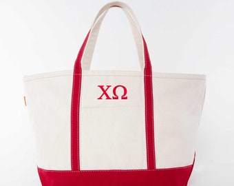 Chi Omega Sorority Tote Bag: Large Classic Canvas, Greek XO Gift