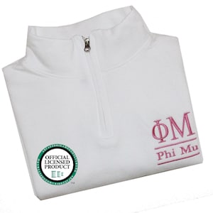 Phi Mu, Quarter Zip Sweatshirt, Embroidered QZip Cadet Collar Sweatshirt, 1/4 Zip