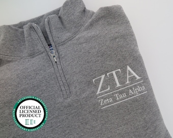 Zeta Tau Alpha, Quarter Zip Sweatshirt, ZTA Sorority Embroidered QZip Cadet Collar Sweatshirt, 1/4 Zip Pullover, Pledge Gift