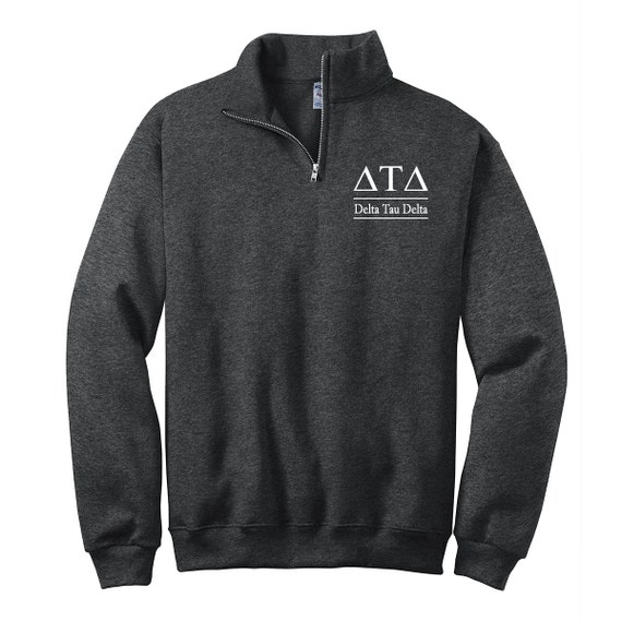 Greek Apparel Delta quarterzip sweatshirt DTD cadet fleece pullover DTD letters Delta Tau Delta Quarter Zip Sweatshirt Pullover