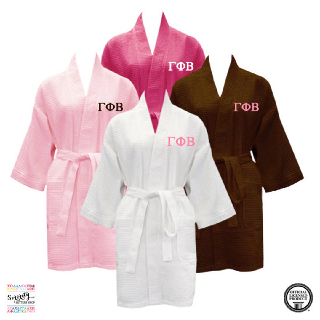 Gamma Phi Beta, Waffle Weave Bath Robe, Gamma Phi Beta Short Waffle