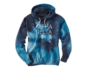 Alpha Delta Pi, Tie Dyed Hoodie, ADPi Sorority Pullover Sweatshirt, Spirit Wear Apparel Kleding Merchandise Swag, Rush Bid Day Pledge Gifts