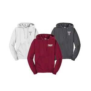 Troy University, Embroidered Hooded Sweatshirt, Troy Trojans Apparel Clothing, Trojans Spirit Wear Swag Merch Gifts for graduation