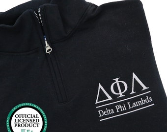 Delta Phi Lambda Quarter Zip Sweatshirt, Embroidered DFL Fraternity Pullover
