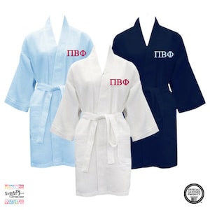 Pi Beta Phi Waffle Weave Bath Robe, PiPhi short Waffle Weave Robe, Sorority Letter Bath Robe, Greek Apparel, Greek Leters