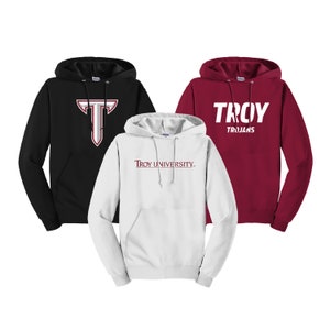 Troy University, Embroidered Hooded Sweatshirt, Troy Trojans Apparel Clothing, Trojans Spirit Wear Swag Merch Gifts for graduation