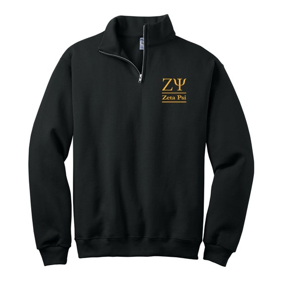 Zeta Psi, Quarter Zip Sweatshirt, Embroidered Qzip Cadet Collar