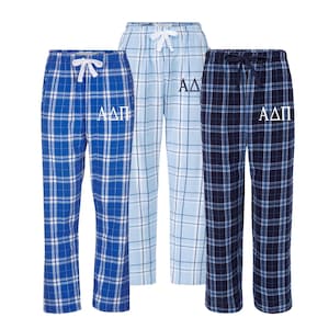 Alpha Delta Pi Sorority, ADPi Embroidered Flannel Pants, Loungewear, Comfy Pj Pants, sleepwear pajama bottoms, rush bid day pledge gifts image 1