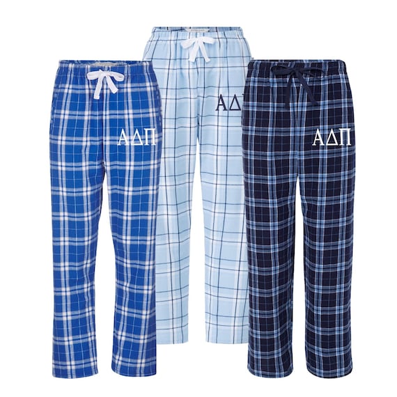 Alpha Delta Pi Sorority, ADPi Embroidered Flannel Pants, Loungewear, Comfy Pj Pants, sleepwear pajama bottoms, rush bid day pledge gifts
