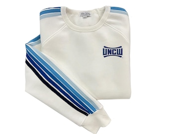 UNC Wilmington Striped Crewneck Sweatshirt: Embroidered UNCW Seahawks Logo
