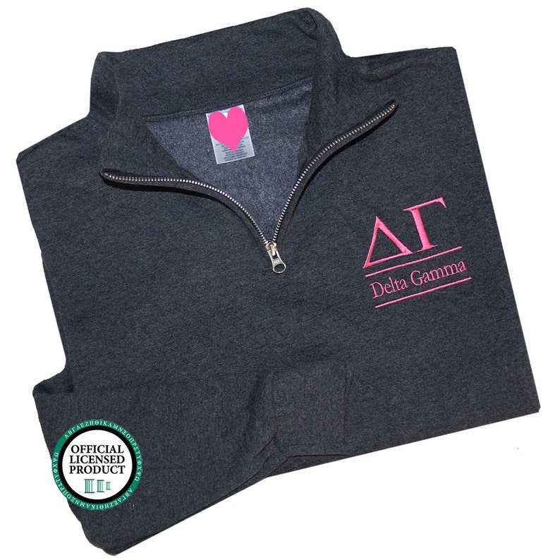 Delta Gamma, Sweatshirt met kwartrits, Dee Gee Sorority geborduurd QZip Cadet Collar Sweatshirt, 1/4 Zip Pullover, Pledge Gift afbeelding 2