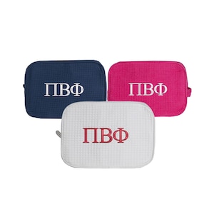 Pi Beta Phi, Waffle Weave Cosmetic Bag, Bid Day Gift, Make Up Bag, Pi Phi Gifts