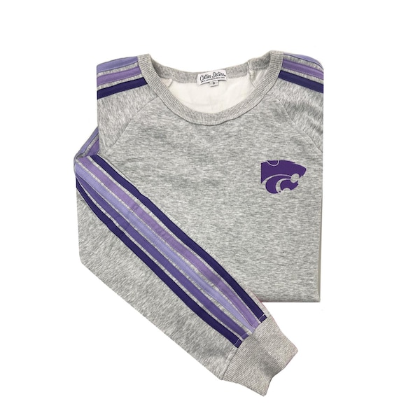 Sudadera a rayas de la Universidad Estatal de Kansas: cuello redondo con bordado Powercat