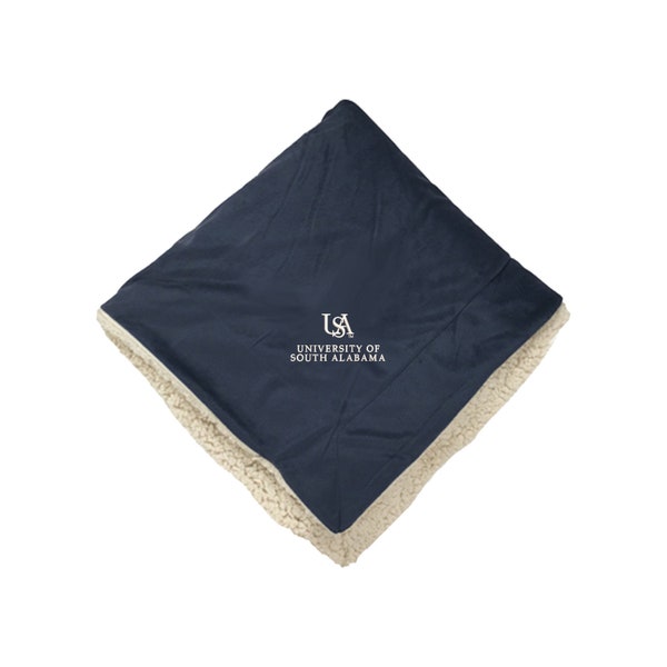 University of South Alabama, Sherpa Lined Blanket, Embroidered Blanket, USA Gift, Script South Alabama, South Alabama College Blanket