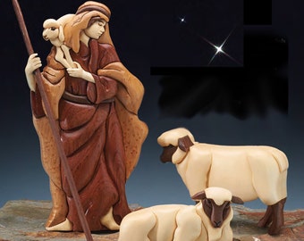Shepherd and Sheep Nativity PDF Download Intarsia Pattern D333