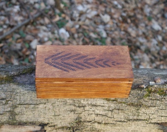 wooden rustic tea box, tea box wood, rustic box, wooden tea organizer, jewelry box with compartments, fern box, pyrography box, leaf box