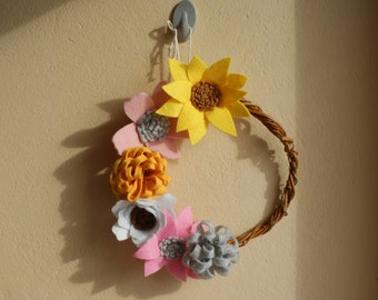 felt flower wreath door wreath wall wreath sunflower wreath flower wreath tiny wreath small wreath