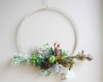 hoop wreath modern wreath ring wreath door wreath wall decor all year wreath wooden wreath twig wreath apple wreath