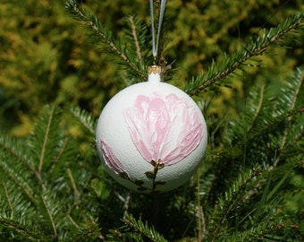 Christmas ornament, Christmas decoration, magnolia ornament, flower ornament, painted ornament, Christmas tree decoration