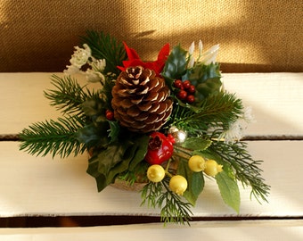 Christmas decor, rustic Christmas decoration, Christmas table decoration, decor on a slice of wood