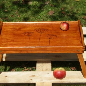 rustic breakfast tray, wooden tray with legs, bed tray, folded tray, rustic tray, serving tray, flower tray, pyrography tray woodburned tray