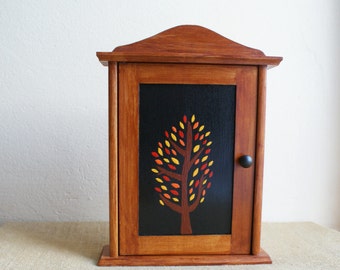 autumn wooden key box, wooden key holder, wall key hanger, wooden key organizer, tree hanger, painted key box