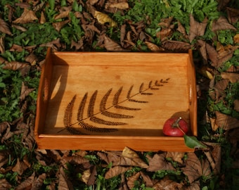 rustic wooden tray, cottagecore tray, fern tray, leaf tray, wooden serving tray, decorative tray, farmhouse tray, Christmas gift