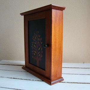 autumn wooden key box, wooden key holder, wall key hanger, wooden key organizer, tree hanger, painted key box image 5