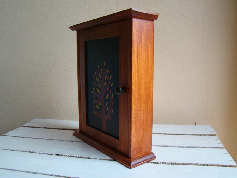 autumn wooden key box, wooden key holder, wall key hanger, wooden key organizer, tree hanger, painted key box image 5