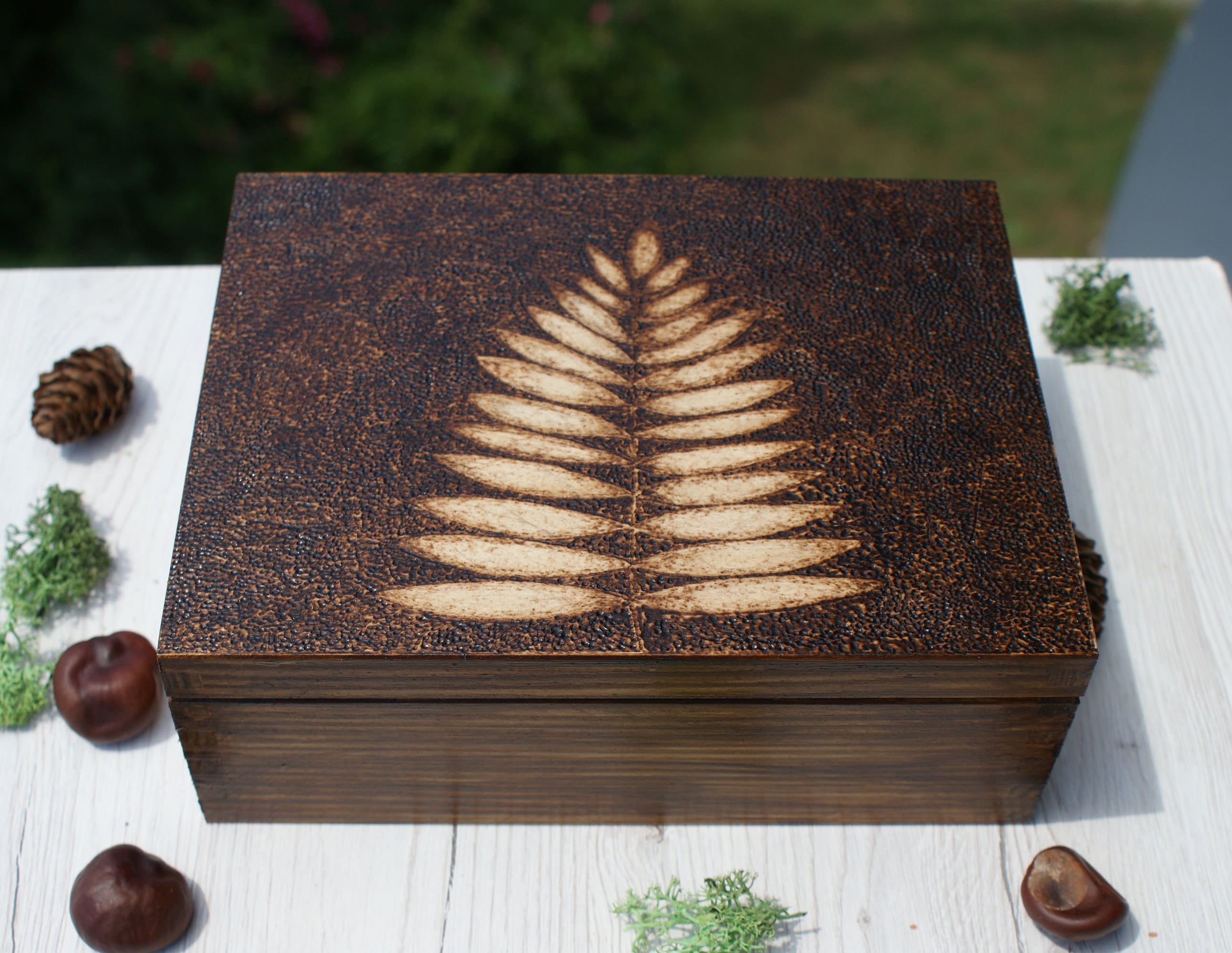 Rustic Box, Wooden Tea Box, Wooden Box, Jewelry Box, Leaf Box ...