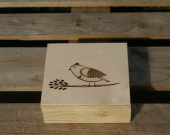 jewelry box, rustic box, wooden box, bird box, small box, pyrography box, folk box, natural box