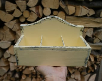 Teebox aus Holz, rustikale Küchenbox, Cottagecore Box, Shabby Chic Box, rustikaler Tee Organisator, Box mit Fächern