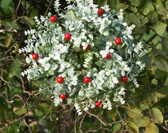 Christmas wreath for front door, Christmas decoration, Christmas table wreath, leaf Christmas wreath with red beads