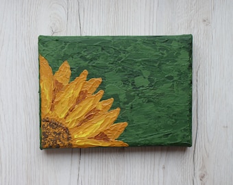 sunflower painting, tiny painting, sunflower art, sunflower artwork, acrylic painting, palette knife painting