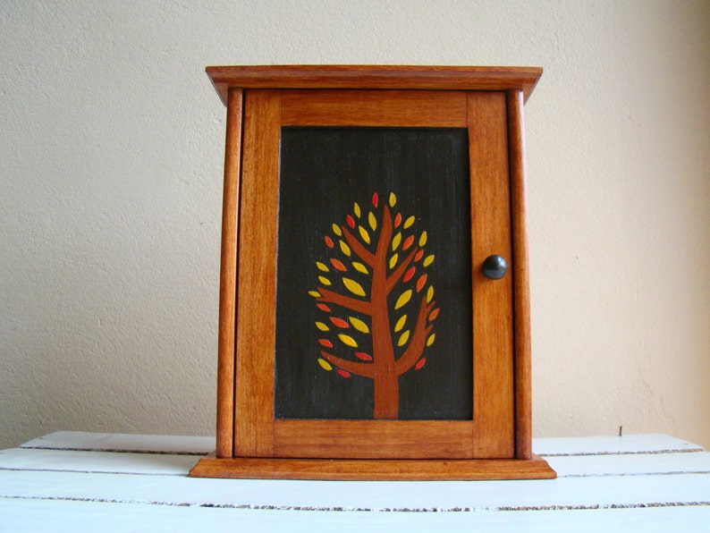 autumn wooden key box, wooden key holder, wall key hanger, wooden key organizer, tree hanger, painted key box image 2