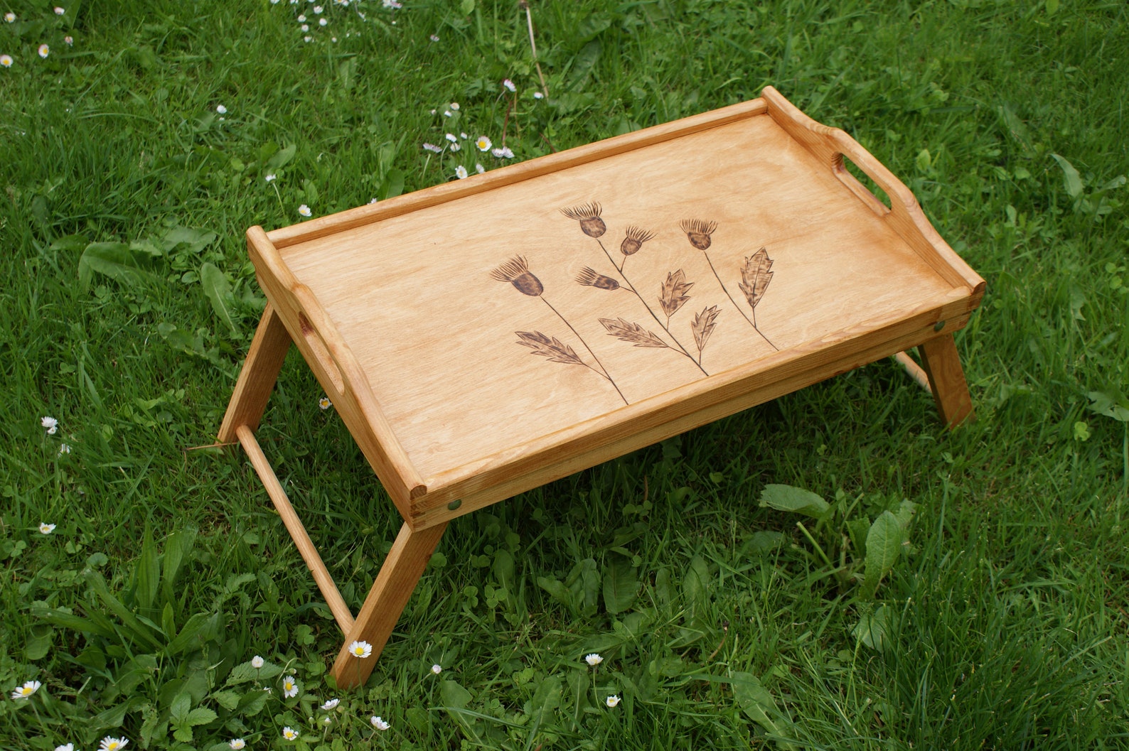 Wooden tray with legs breakfast tray rustic tray thistle tray Etsy
