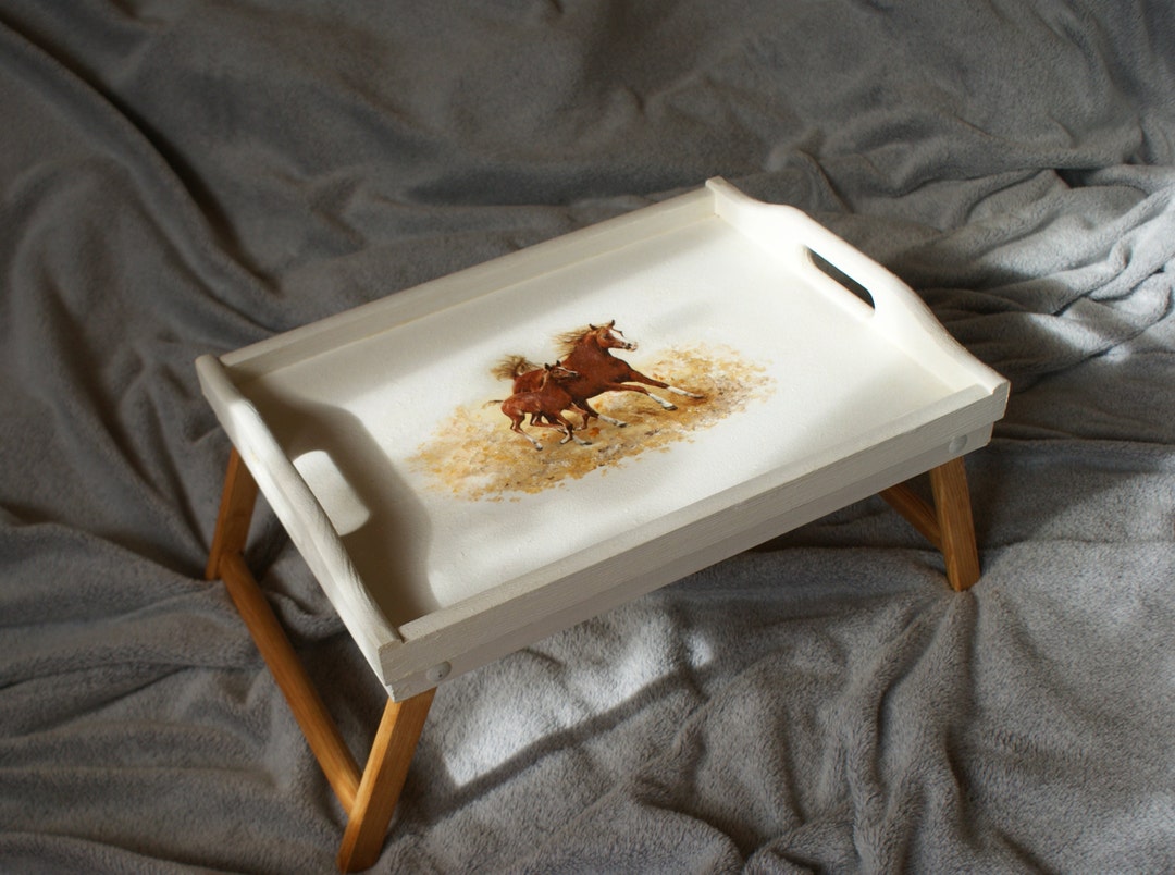Breakfast Tray, Wooden Tray With Legs, Folded Tray, Decoupage Tray, Bed