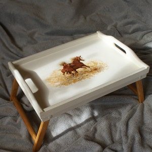breakfast tray, wooden tray with legs, folded tray, decoupage tray, bed table, bed tray, breakfast table, tray with legs