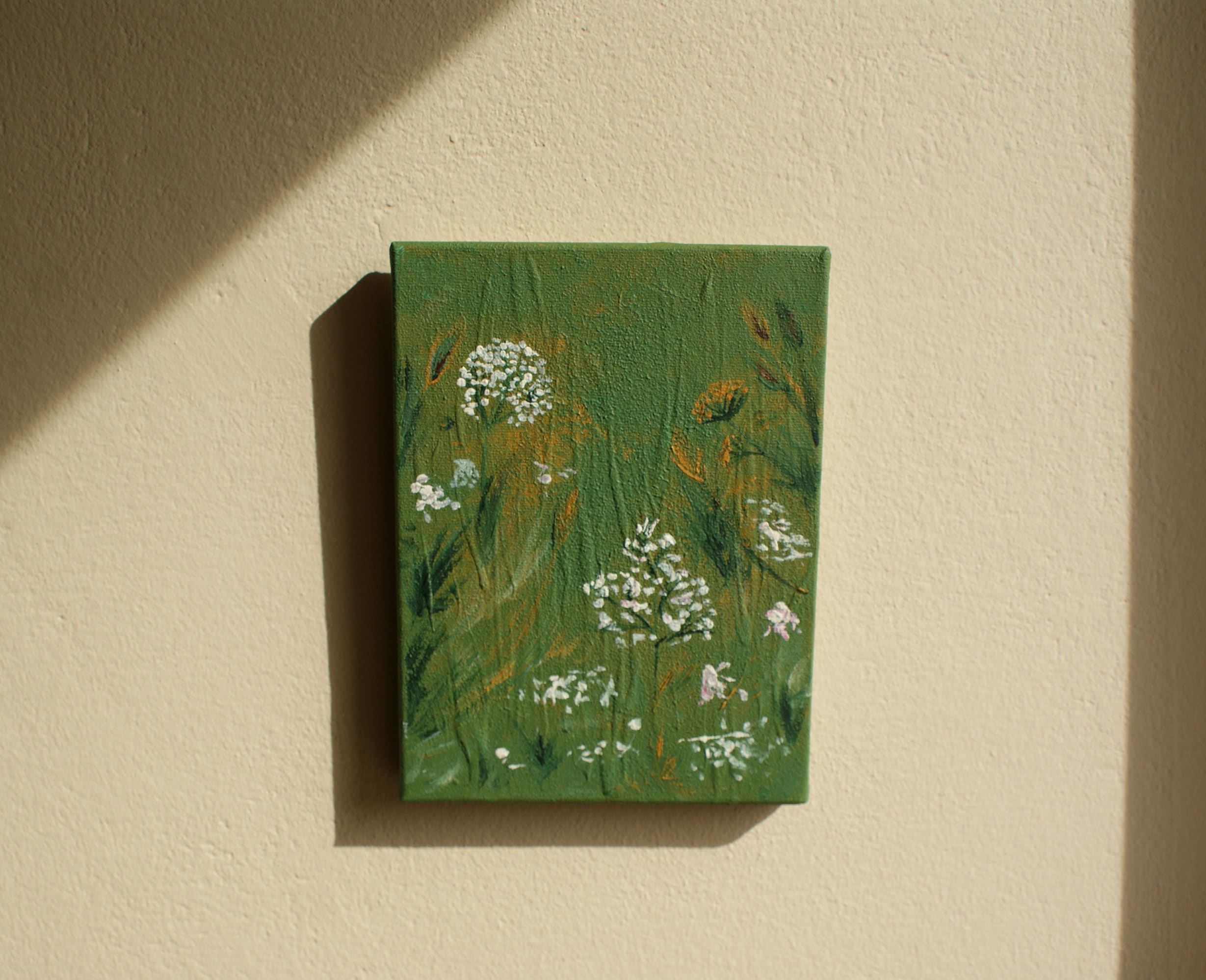 Meadow Painting, Flower Painting, Small Painting on Stretched Canvas