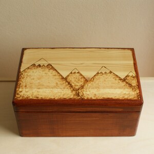 pyrography wooden keepsake box, memory box, wooden box, mountain box, rustic box, storage box