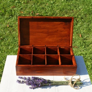boîte à souvenirs, boîte à souvenirs, boîte à thé en bois, boîte à tournesols à 8 compartiments, boîte à pyrogravure, boîte en bois à compartiments, boîte à bijoux image 3