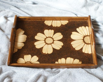 breakfast tray, wooden tray, rustic tray, pyrography tray, flower tray, serving tray, kitchen tray